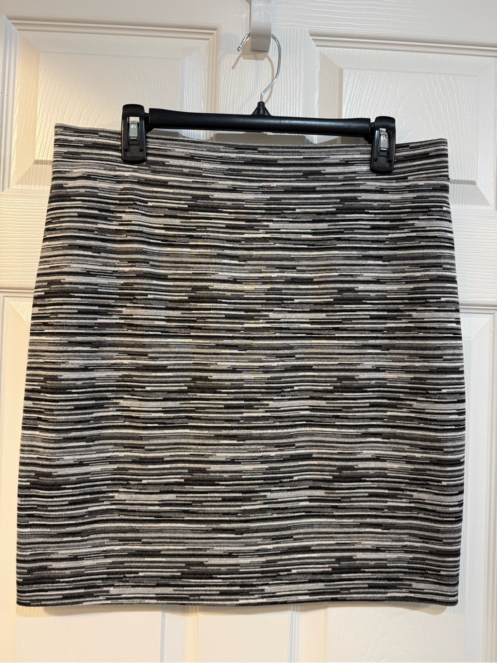 LOFT Black and Gray Striped Knit Pencil Skirt
